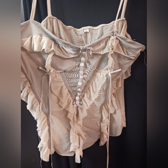 Sheer Grey cream ruffle top - Picture 3 of 3
